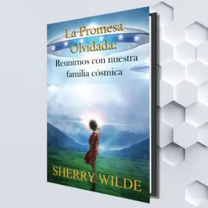 Spanish book with a UFO illuminating a little girl in a field near mountains as a book cover