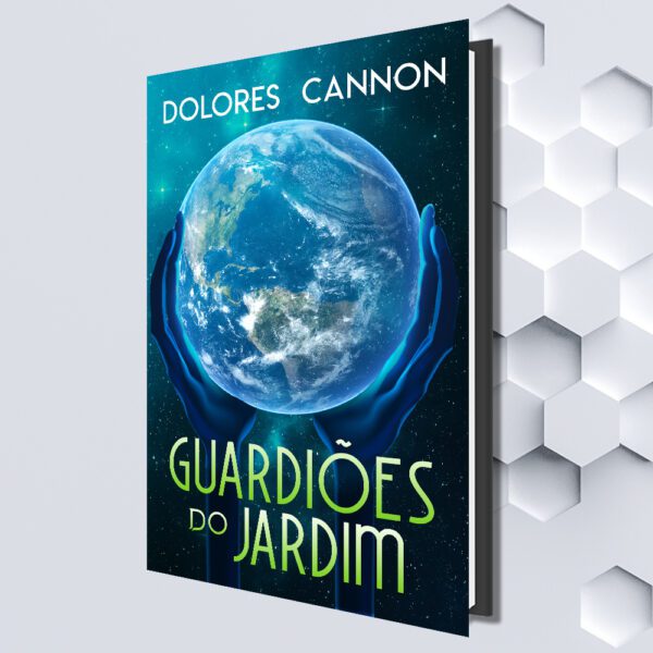 Dark-blue green book in Portuguese with a holographic image of the earth in the hands of a glowing blue being as a book cover